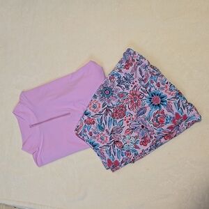 X by Gottex 2-Piece Lavender Floral Moisture Wicking Skort and Zip Top - Size XL
